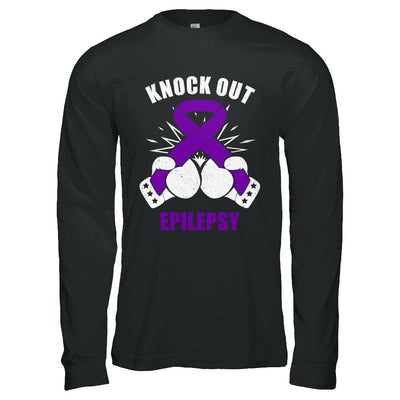 Boxing knock out Epilepsy Awareness Support-T-Shirt & Hoodie-Long Sleeve T-Shirt-Black