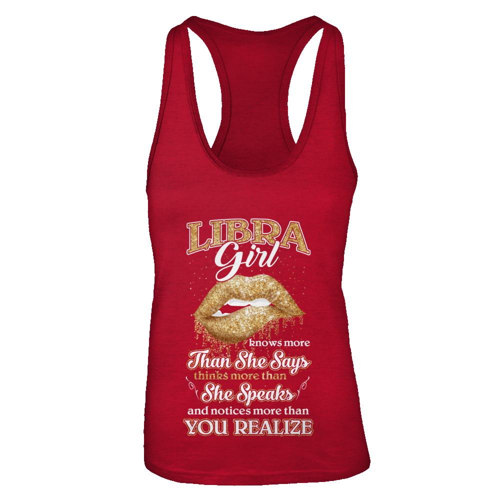 Libra Girl Knows More Than She Says September October Birthday-T-Shirt & Tank Top-Women's Ideal Racerback Tank-Red