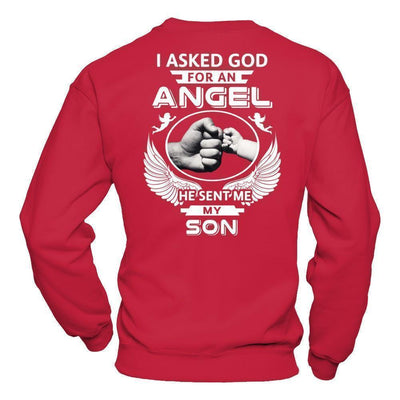 I Asked God For An Angel He Sent Me My Son-T-Shirt & Hoodie-Crewneck Sweatshirt-Red