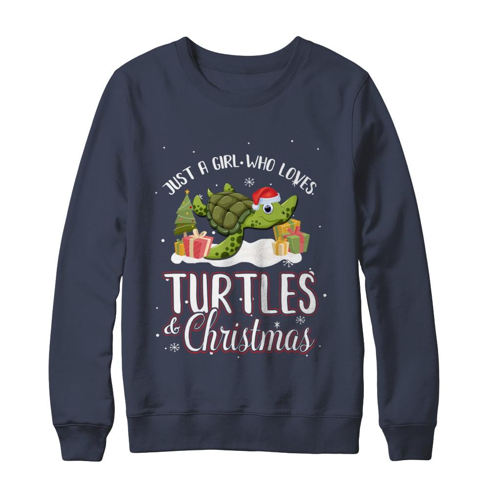 Just A Girl Who Loves Turtles And Christmas-T-Shirt & Sweatshirt-Crewneck Sweatshirt-Navy