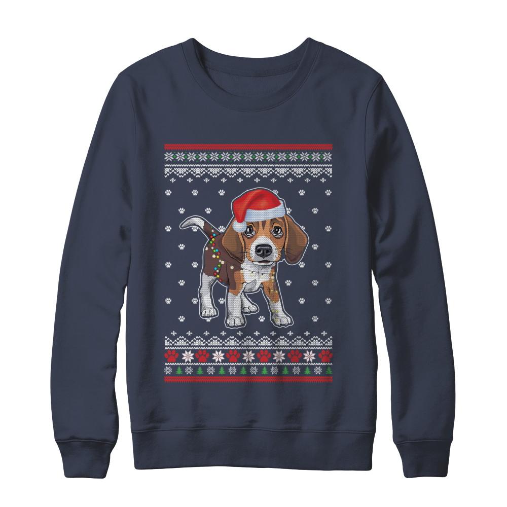 Beagle Christmas Ugly Sweater Lights Dog Xmas Gift-T-Shirt & Sweatshirt-Crewneck Sweatshirt-Navy