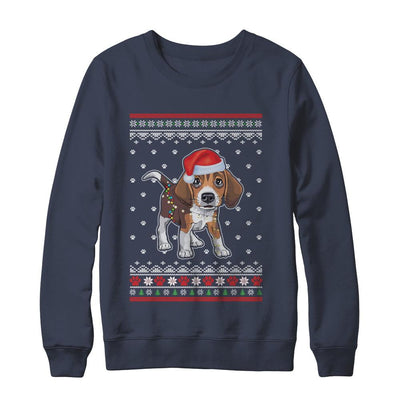 Beagle Christmas Ugly Sweater Lights Dog Xmas Gift-T-Shirt & Sweatshirt-Crewneck Sweatshirt-Navy