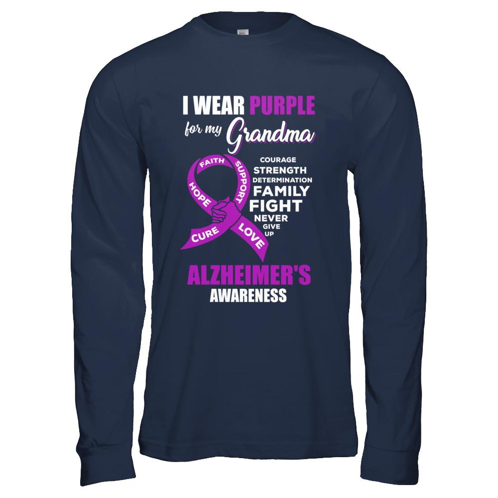Alzheimer's Awareness I Wear Purple For My Grandma-T-Shirt & Hoodie-Long Sleeve T-Shirt-Navy