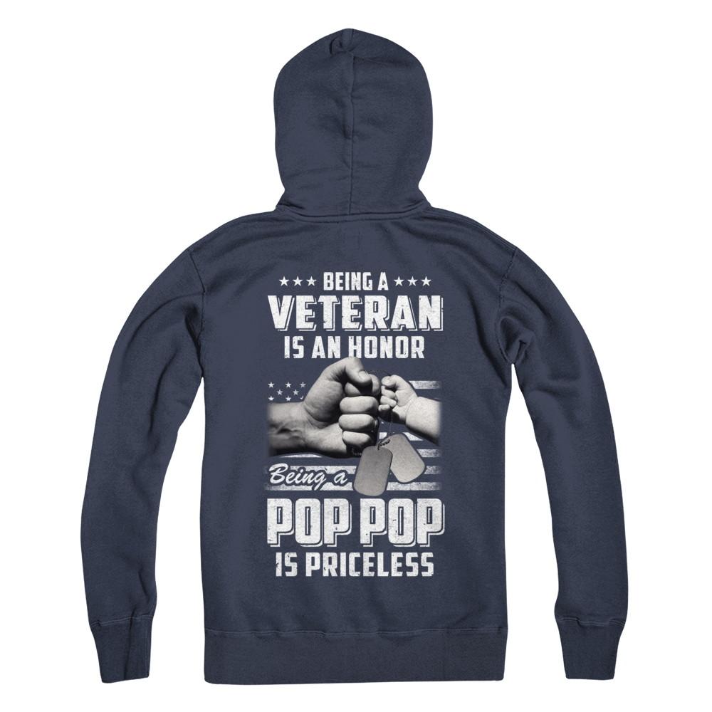 Being A Veteran Is An Honor Being A Pop Pop Is Priceless-T-Shirt & Hoodie-Pullover Hoodie-Navy