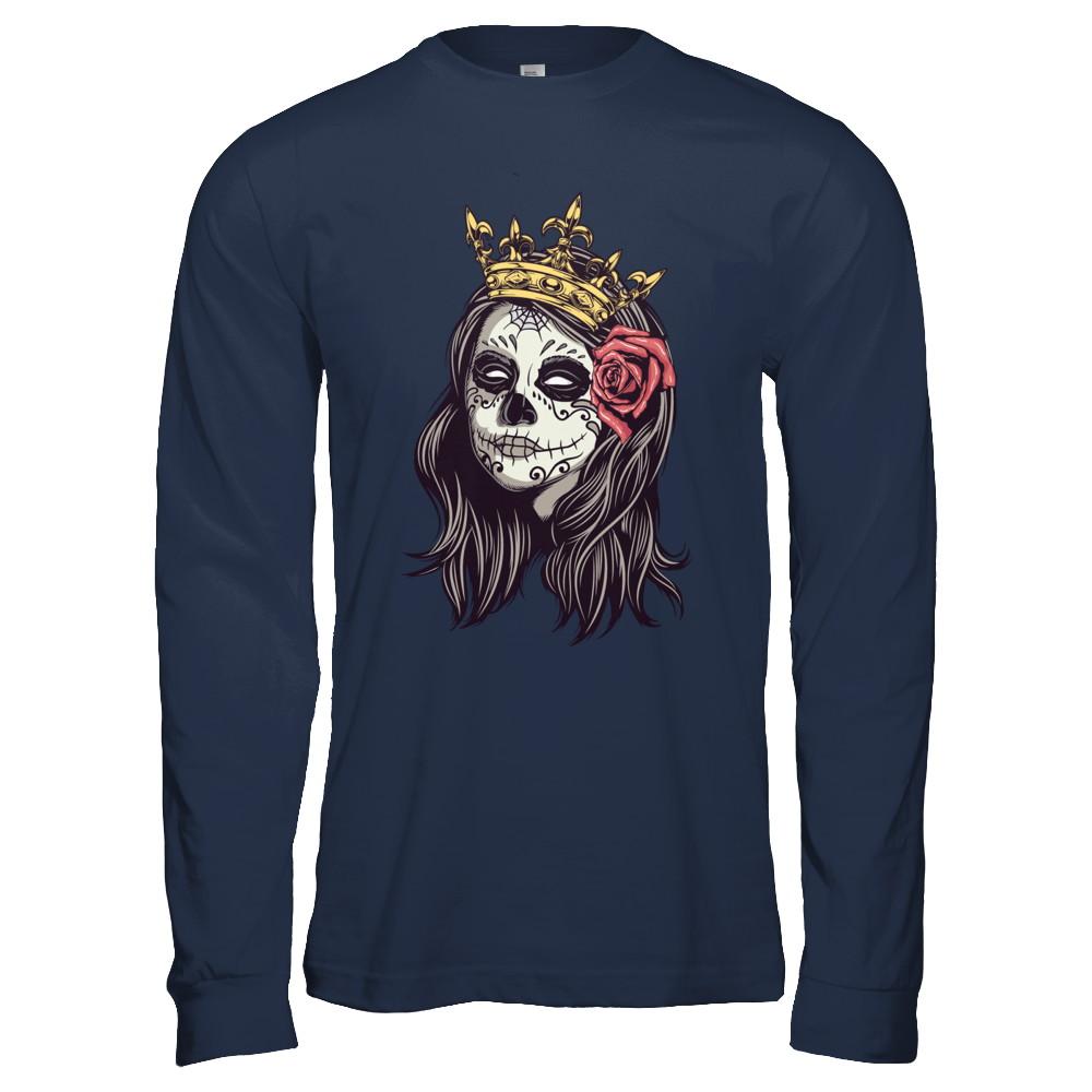 Halloween Queen Tattoos Costume Skeleton-T-Shirt & Hoodie-Long Sleeve T-Shirt-Navy