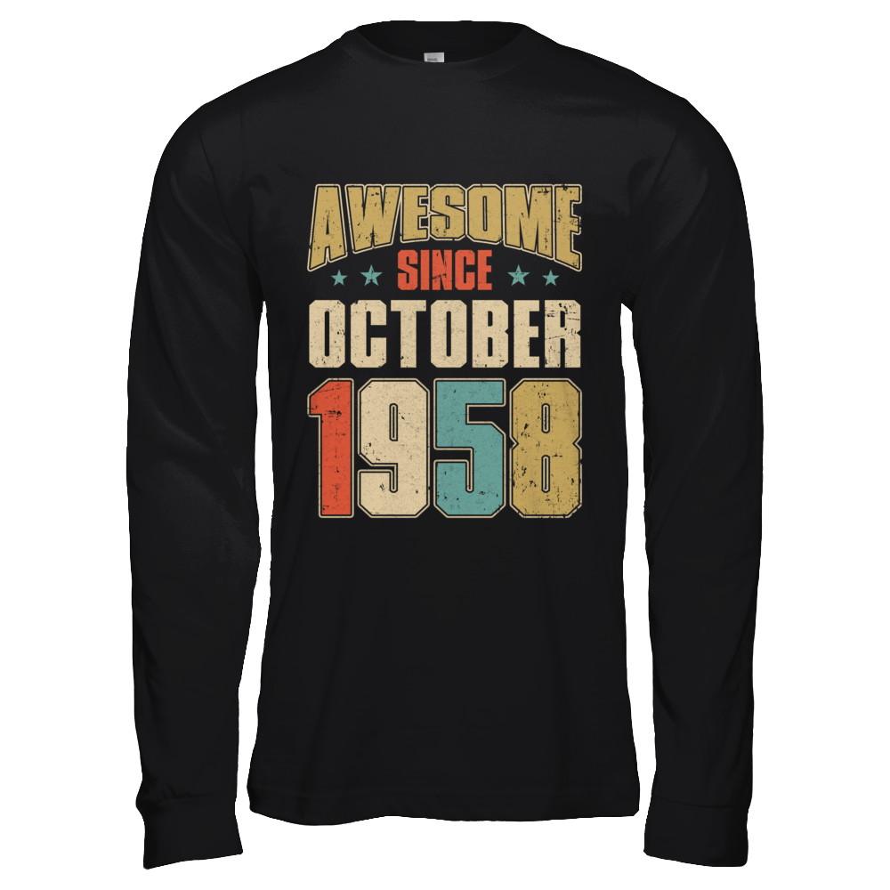 Vintage Retro Awesome Since October 1958 63th Birthday-T-Shirt & Hoodie-Long Sleeve T-Shirt-Black