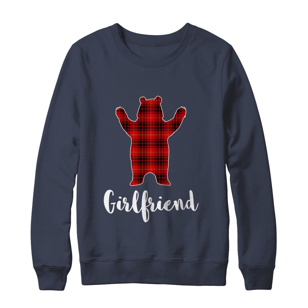 Red Girlfriend Bear Buffalo Plaid Family Christmas Pajamas-T-Shirt & Sweatshirt-Crewneck Sweatshirt-Navy