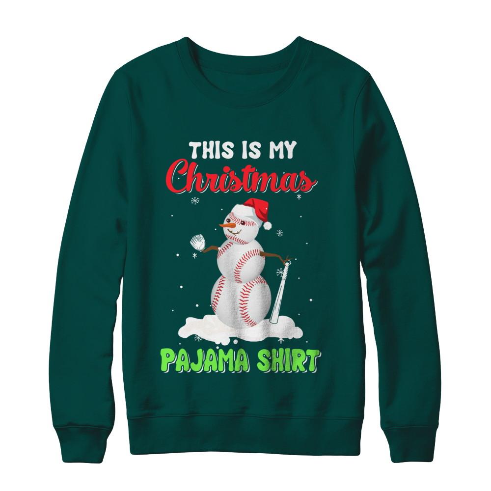 This Is My Christmas Pajama Xmas Snowman Baseball-T-Shirt & Sweatshirt-Crewneck Sweatshirt-Deep Forest