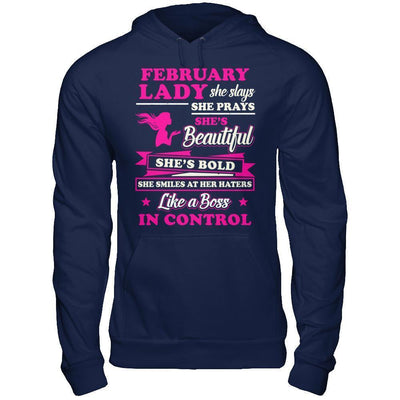 February Lady She Slays She Prays She's Beautiful She's Bold-T-Shirt & Hoodie-Pullover Hoodie-Navy