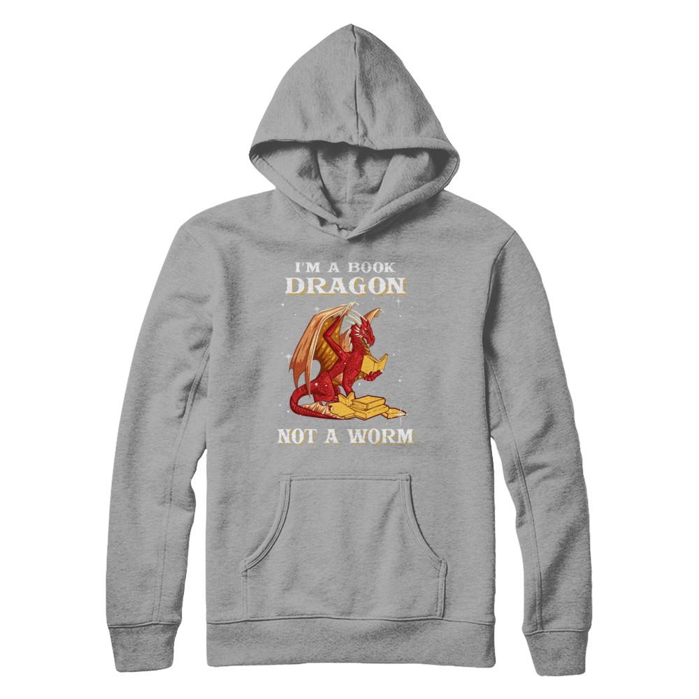 Reading Book I'm A Book Dragon Not A Worm-T-Shirt & Hoodie-Pullover Hoodie-Light Steel