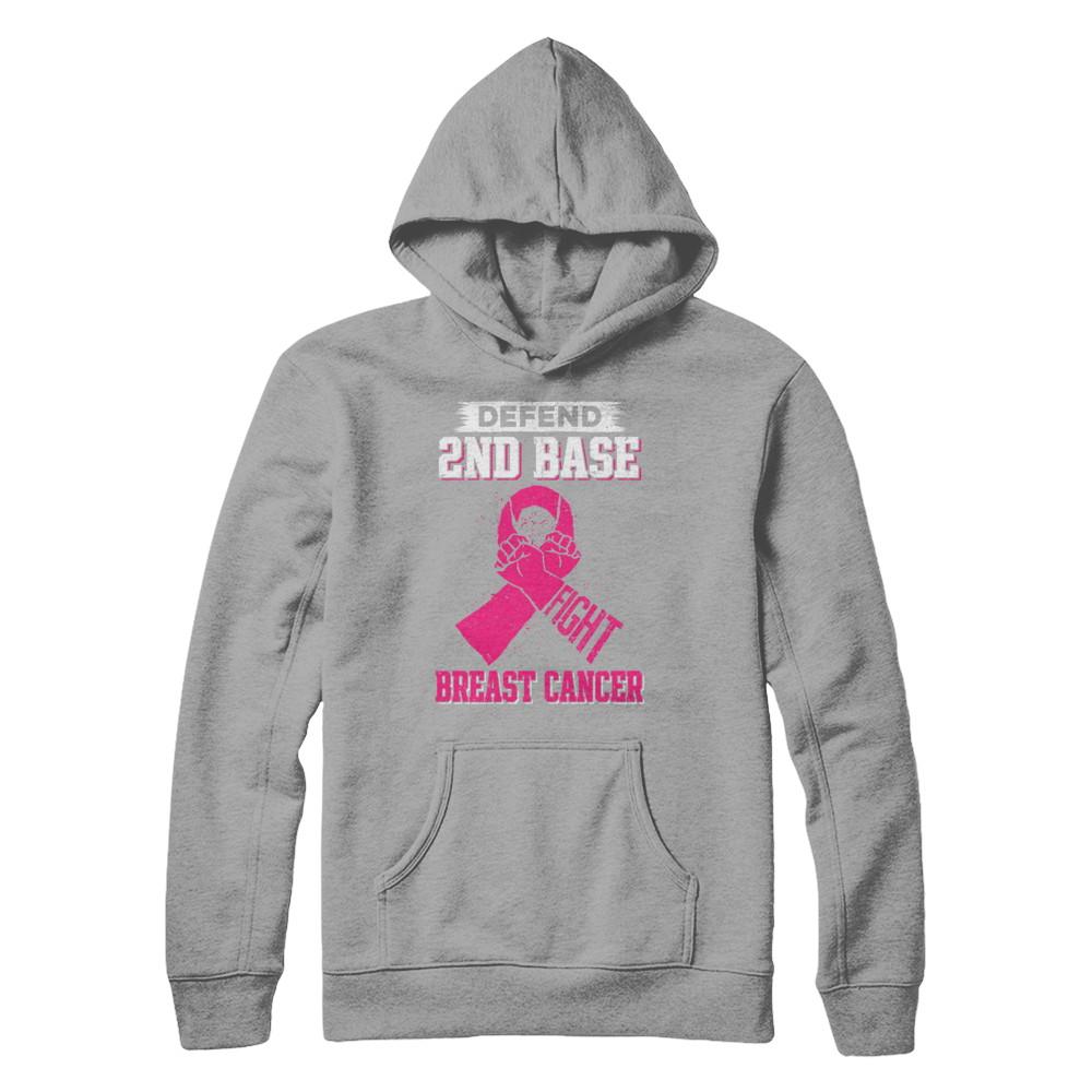 Defend 2nd Base Fight Breast Cancer Awareness-T-Shirt & Hoodie-Pullover Hoodie-Light Steel