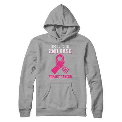 Defend 2nd Base Fight Breast Cancer Awareness-T-Shirt & Hoodie-Pullover Hoodie-Light Steel