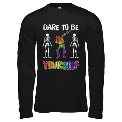 Dare To Be Yourself Funny Lgbt Skeleton-T-Shirt & Hoodie-Long Sleeve T-Shirt-Black