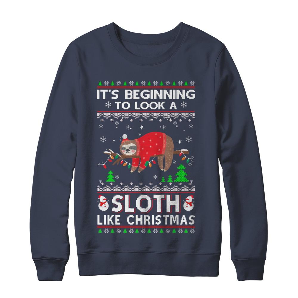 It's Beginning To Look A Sloth Like Christmas Sweater-T-Shirt & Sweatshirt-Crewneck Sweatshirt-Navy