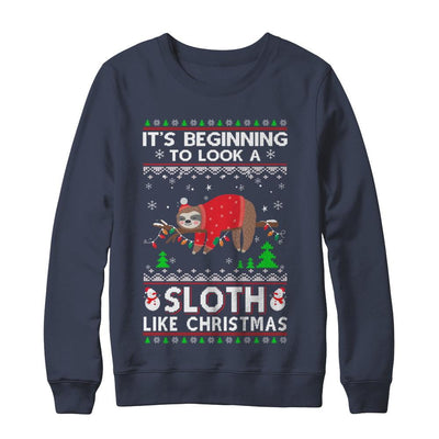 It's Beginning To Look A Sloth Like Christmas Sweater-T-Shirt & Sweatshirt-Crewneck Sweatshirt-Navy