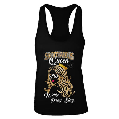Sagittarius Queen Wake Pray Slay November December Girl Birthday Gift-T-Shirt & Tank Top-Women's Ideal Racerback Tank-Black