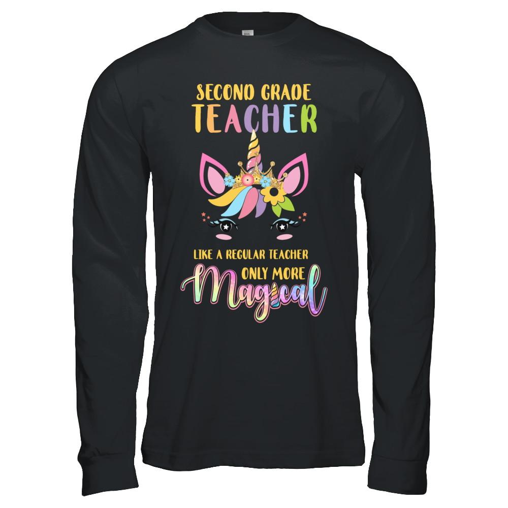 2nd Second Grade Teacher Cute Magical Unicorn Gift-T-Shirt & Hoodie-Long Sleeve T-Shirt-Black