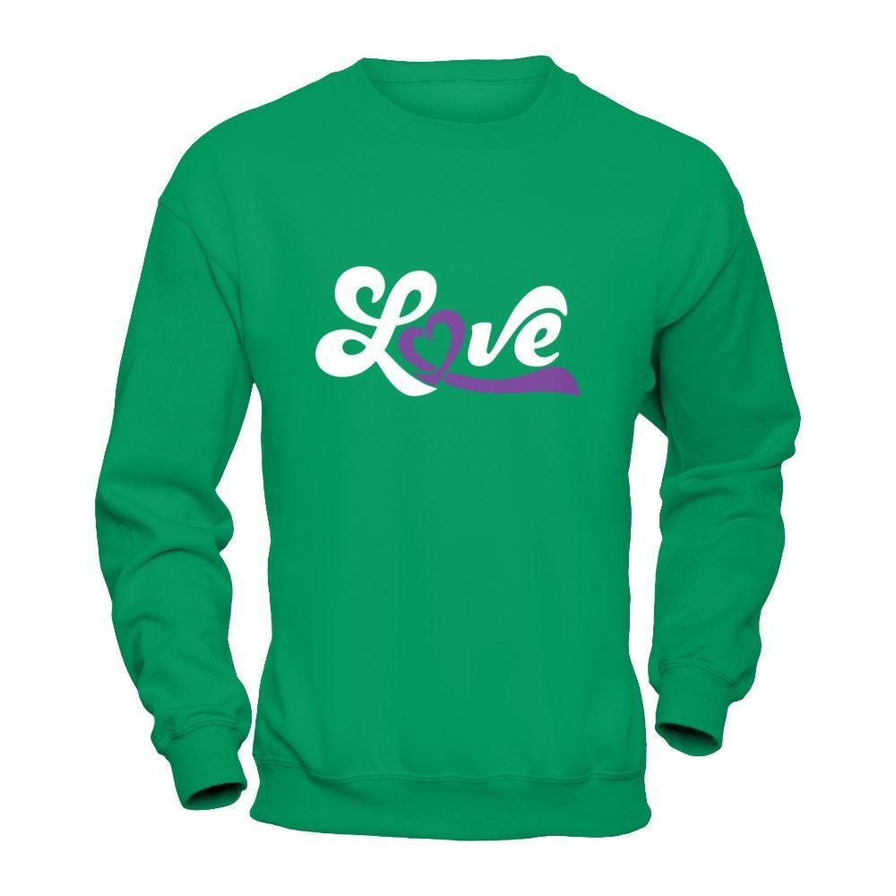 Love Purple Awareness Ribbon-T-Shirt & Hoodie-Crewneck Sweatshirt-Irish Green