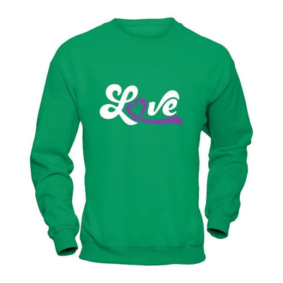 Love Purple Awareness Ribbon-T-Shirt & Hoodie-Crewneck Sweatshirt-Irish Green