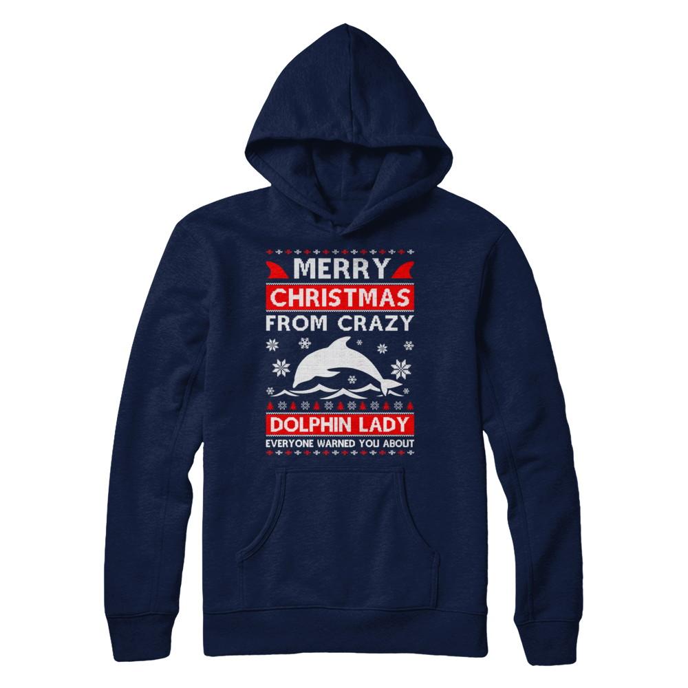 Merry Christmas From Crazy Dolphin Lady Sweater-T-Shirt & Sweatshirt-Pullover Hoodie-Navy