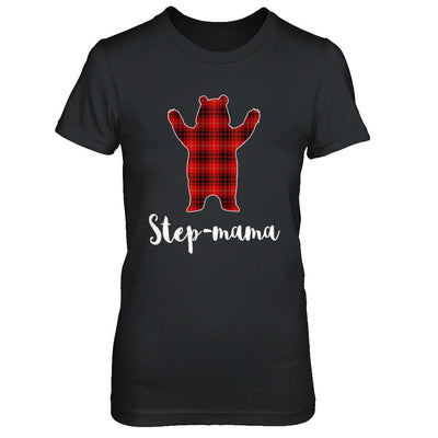 Red Step-Mama Bear Buffalo Plaid Family Christmas Pajamas-T-Shirt & Sweatshirt-Women's T-Shirt-Black