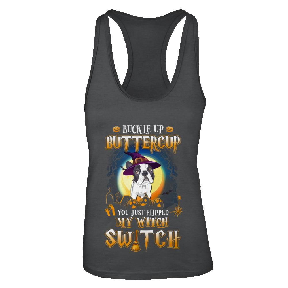 Buckle Up Buttercup Halloween Witch Bulldog Costume-T-Shirt & Tank Top-Women's Ideal Racerback Tank-Black