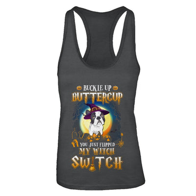 Buckle Up Buttercup Halloween Witch Bulldog Costume-T-Shirt & Tank Top-Women's Ideal Racerback Tank-Black