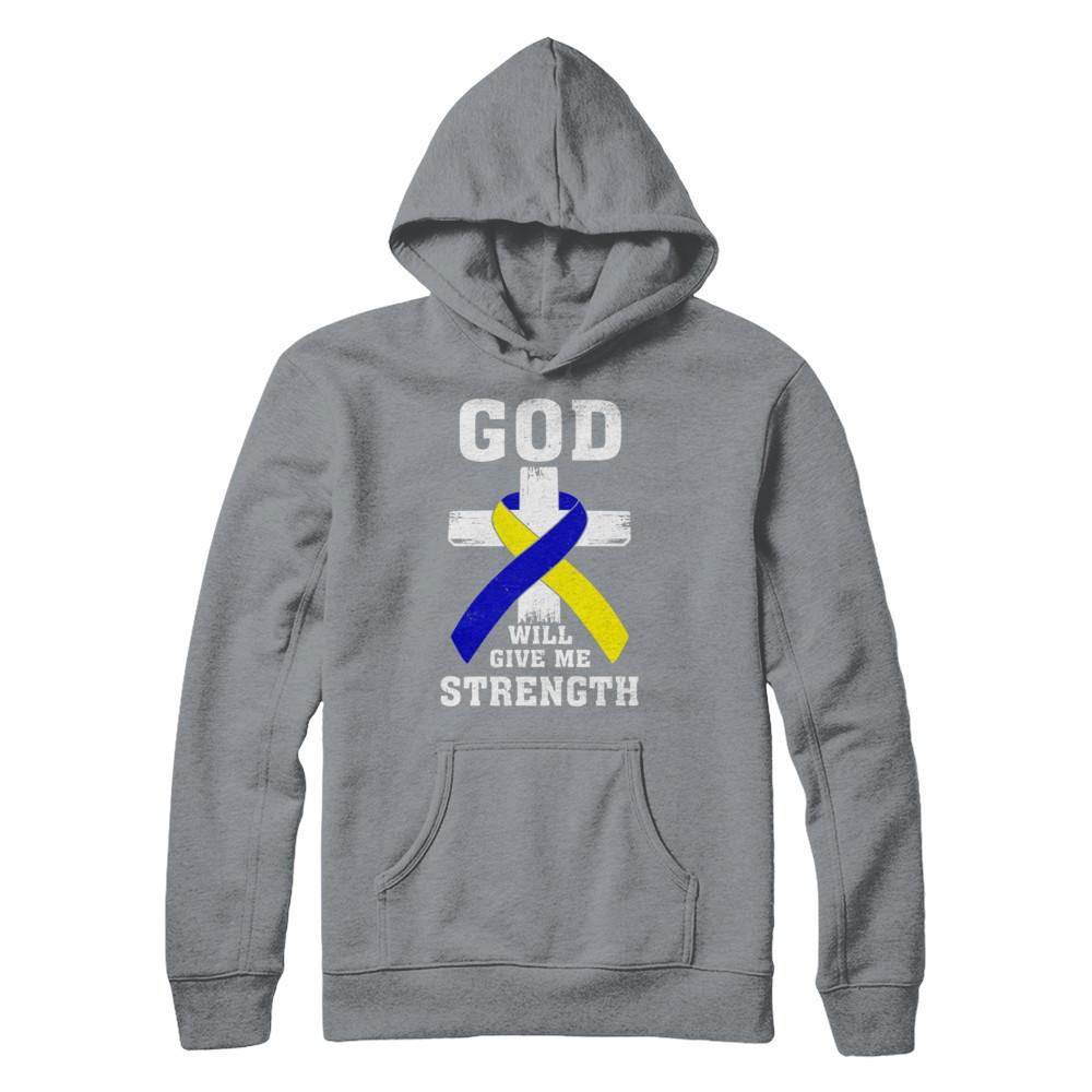 God Will Give Me Strength Down Syndrome Ribbon Gift-T-Shirt & Hoodie-Pullover Hoodie-Light Steel