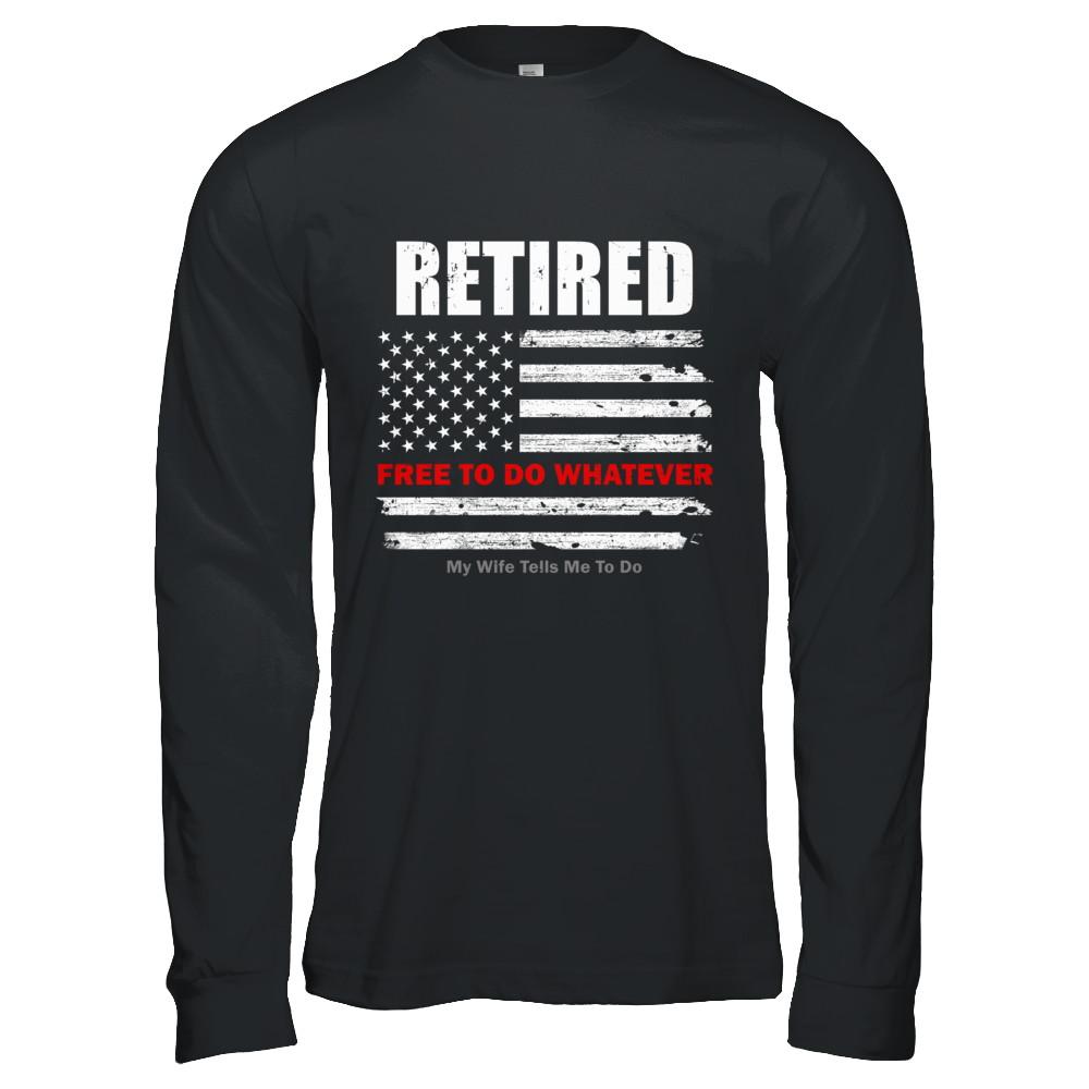Retired Free to Do Whatever Thin Red Line Firefighter-T-Shirt & Hoodie-Long Sleeve T-Shirt-Black