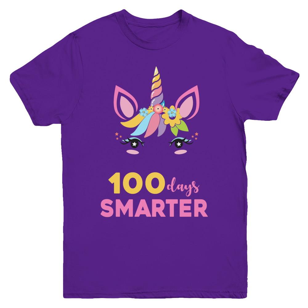 100 Days Smarter Of School Unicorn Girl Gifts Youth-Youth Shirt-Youth T-Shirt-Purple