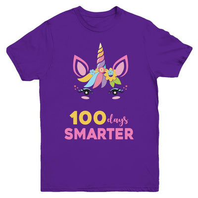100 Days Smarter Of School Unicorn Girl Gifts Youth-Youth Shirt-Youth T-Shirt-Purple