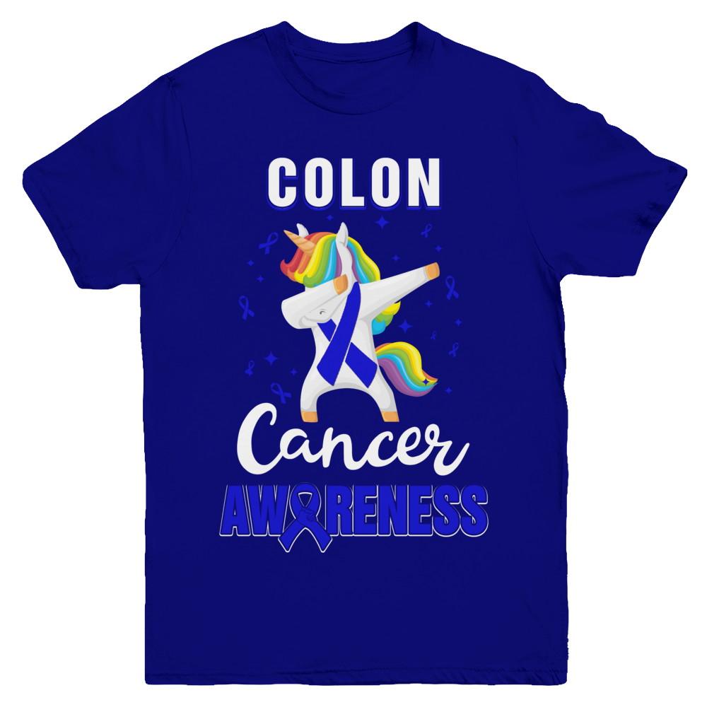 Inspirational Colon Cancer Awareness Unicorn Support Youth-Youth Shirt-Youth T-Shirt-Navy