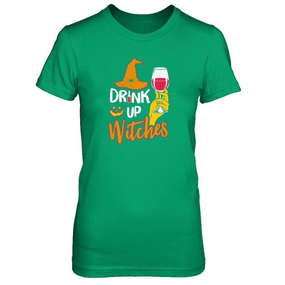 Drink Up Witches Funny Halloween Wine Lover-T-Shirt & Tank Top-Women's T-Shirt-Irish Green