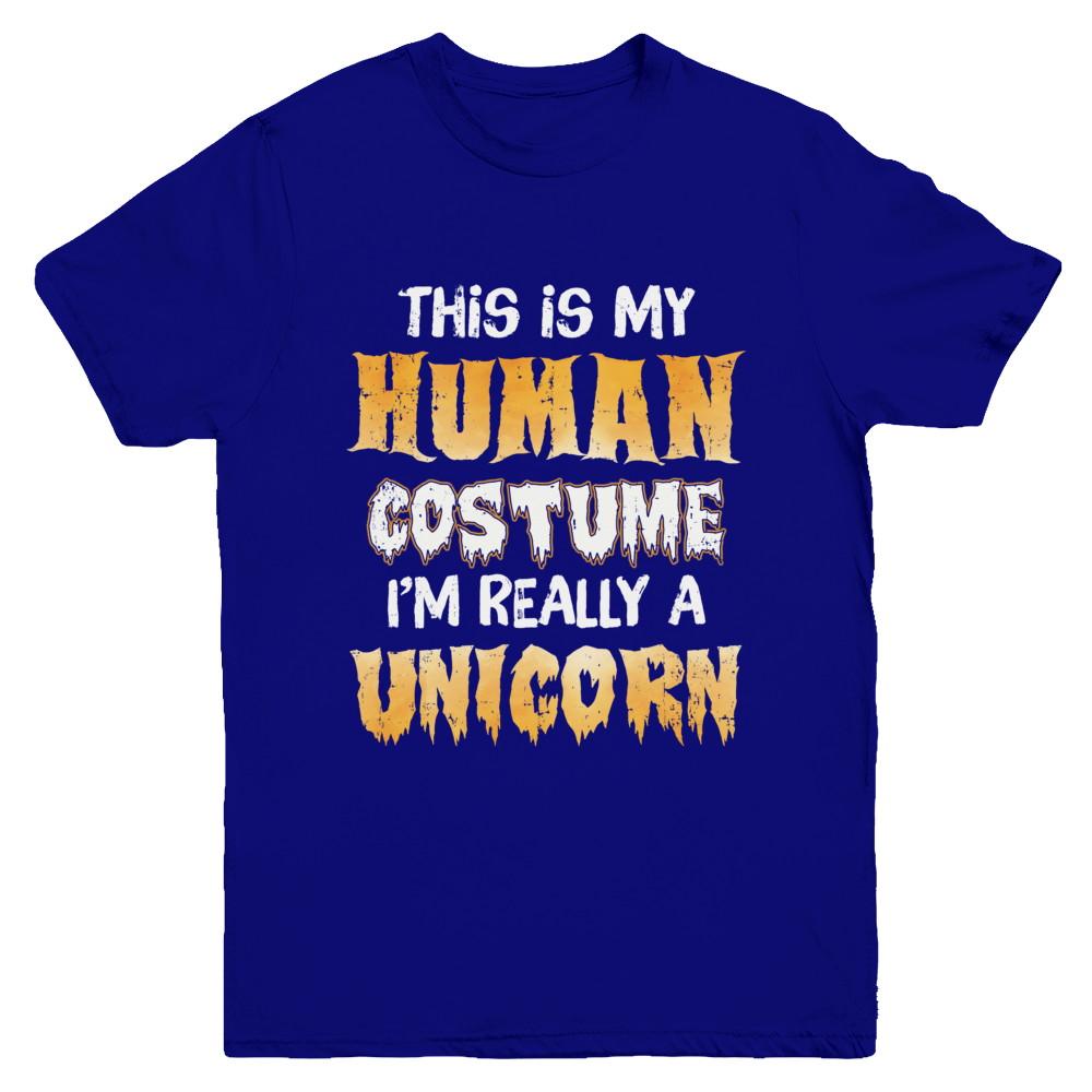 This Is My Human Costume Unicorn Halloween Youth-Youth Shirt-Youth T-Shirt-Navy
