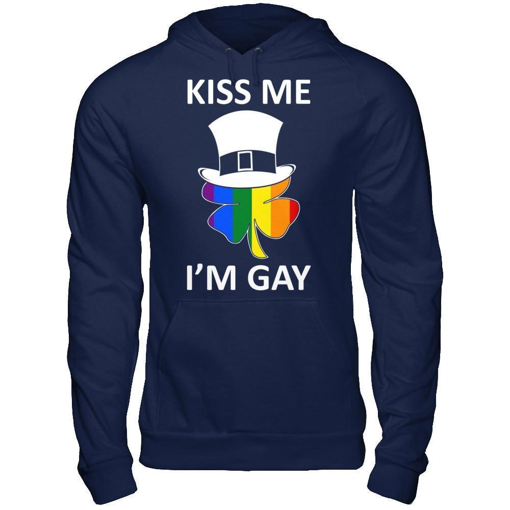 Kiss Me I'm Gay Lgbt St Patrick's Day-T-Shirt & Hoodie-Pullover Hoodie-Navy