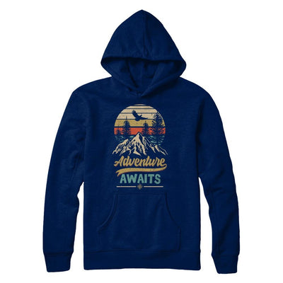 Vintage Adventure Awaits Camping Camper Outdoor Travel-T-Shirt & Hoodie-Pullover Hoodie-Navy