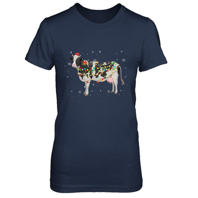 Vintage Cow Merry Christmas Light Led-T-Shirt & Hoodie-Women's T-Shirt-Navy