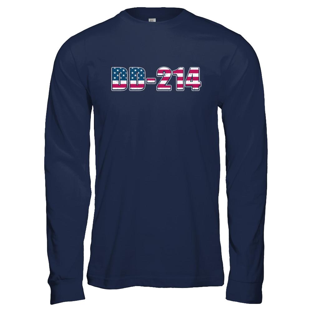 Proud DD-214 Alumni Vintage American US Veteran-T-Shirt & Hoodie-Long Sleeve T-Shirt-Navy