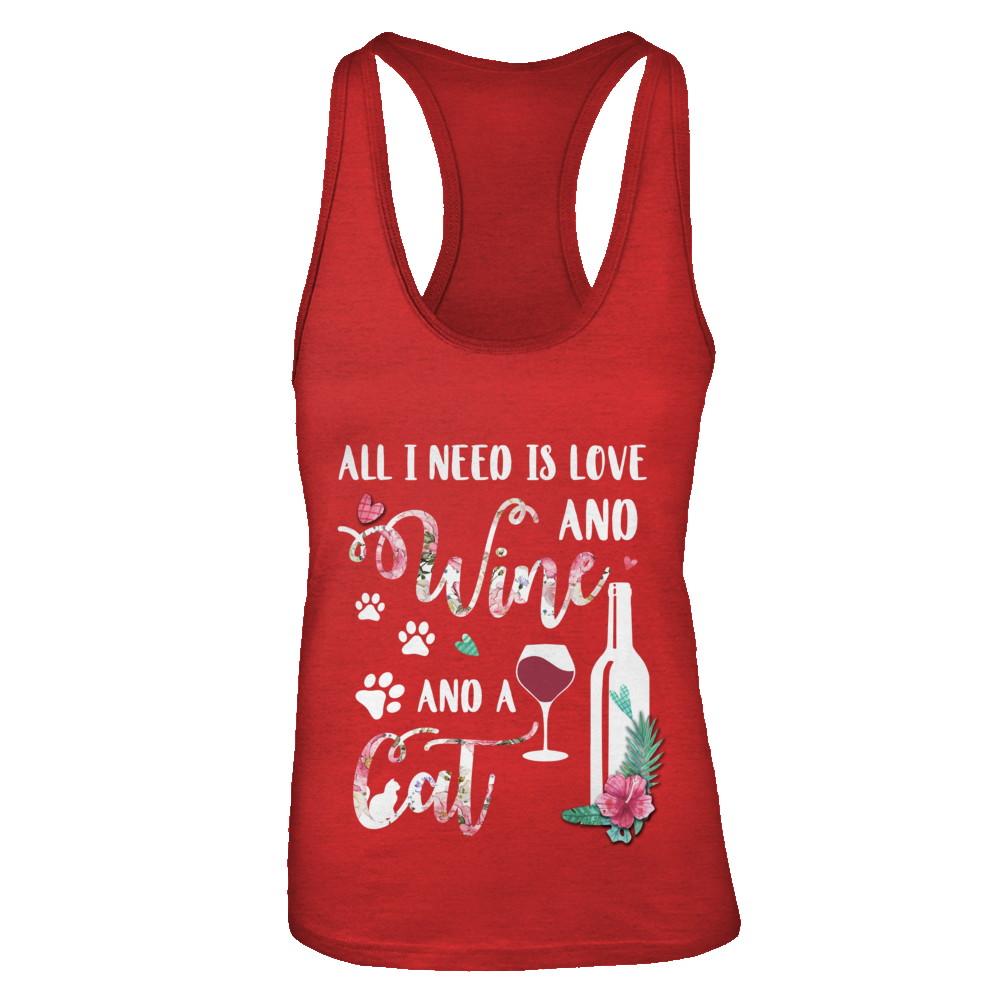 All I Need Is Love And Wine And A Cat-T-Shirt & Tank Top-Women's Ideal Racerback Tank-Red
