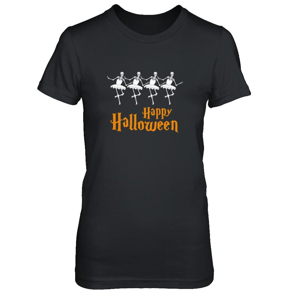 Ballet Skeleton Happy Halloween-T-Shirt & Tank Top-Women's T-Shirt-Black