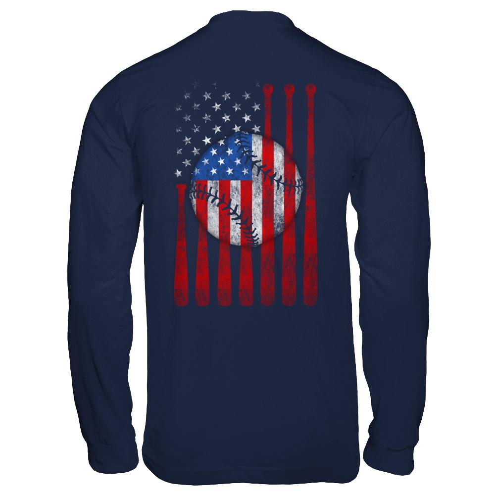 American Flag Vintage Baseball-T-Shirt & Hoodie-Long Sleeve T-Shirt-Navy