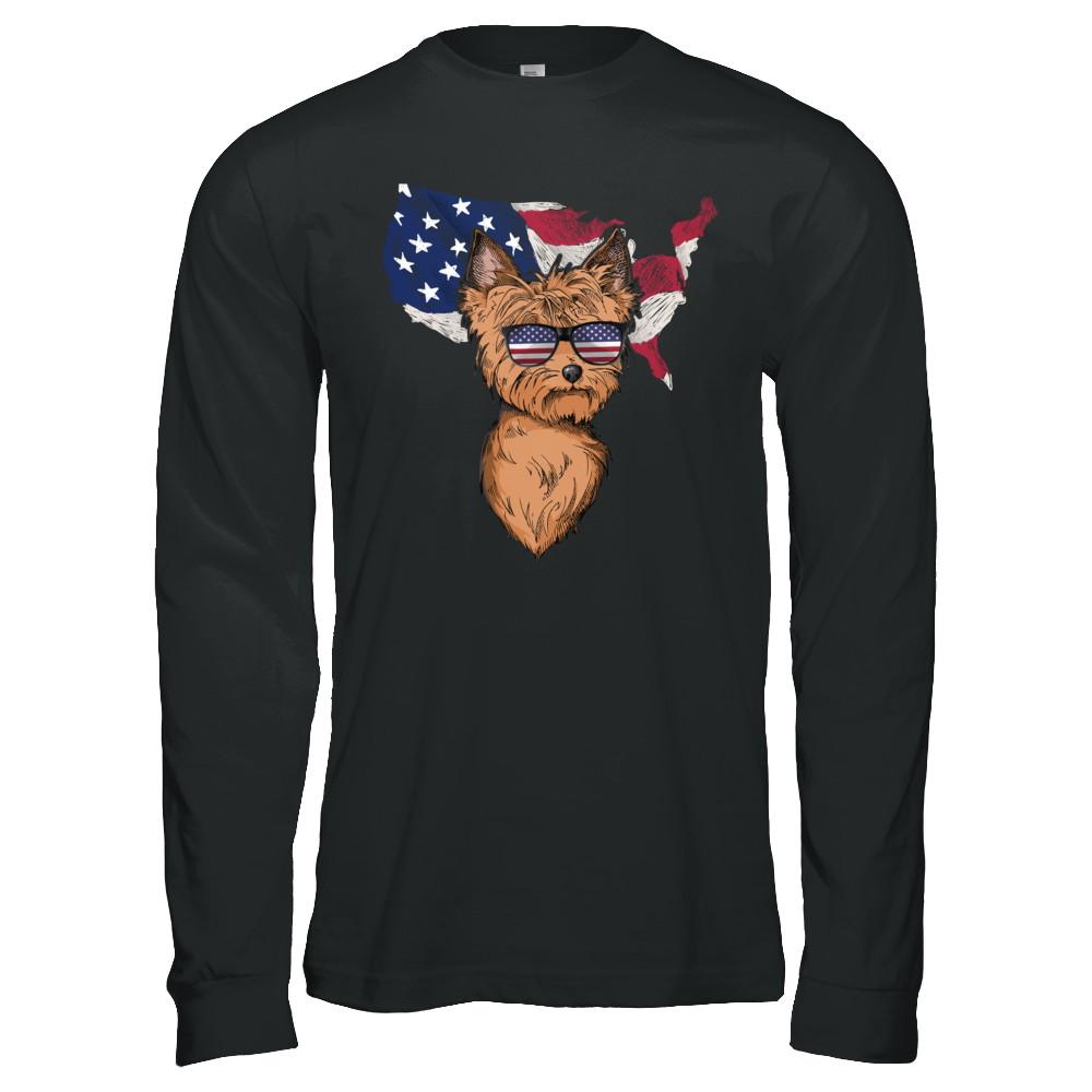 Funny Patriot Yorkie Dog 4Th Of July American Flag-T-Shirt & Hoodie-Long Sleeve T-Shirt-Black