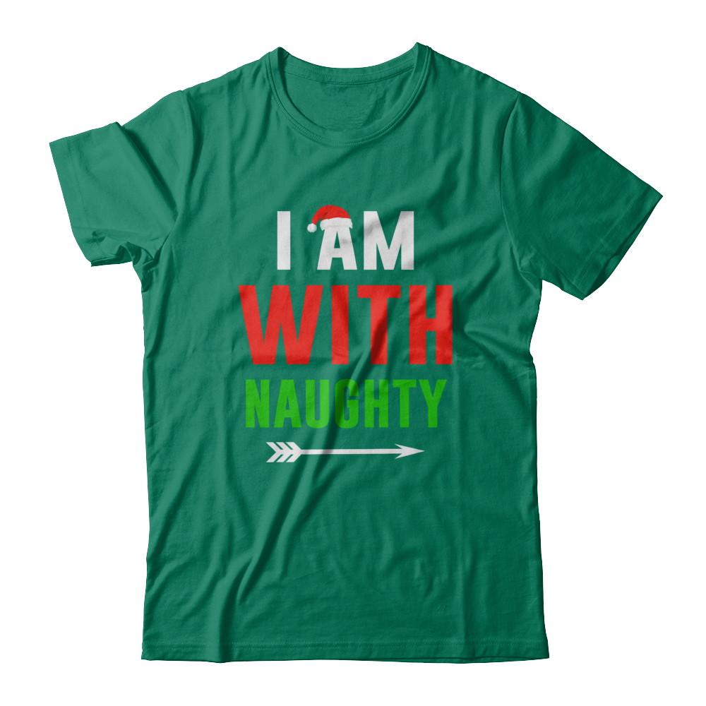 I'm With Naughty Matching Christmas Couples Pajamas-T-Shirt & Sweatshirt-Classic T-Shirt-Kelly Green