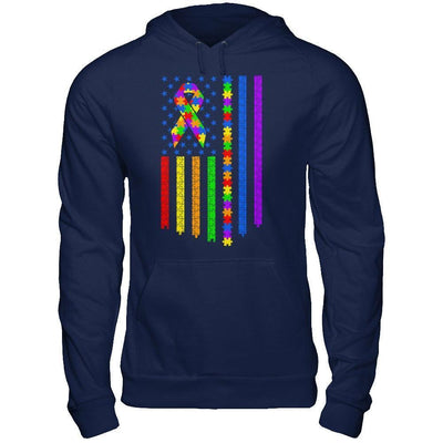 Autism Awarenes American Flag-T-Shirt & Hoodie-Pullover Hoodie-Navy