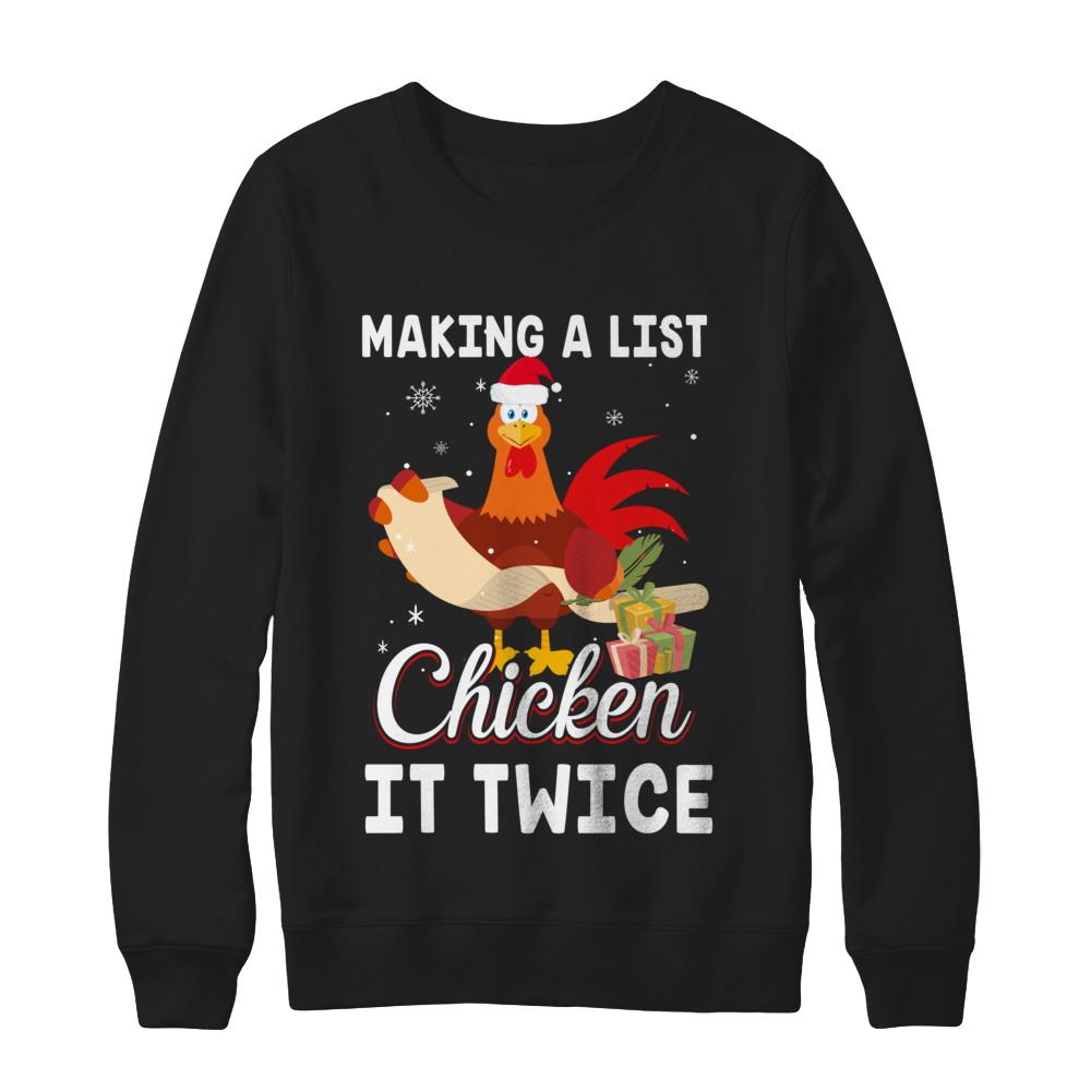 Chicken It Twice Funny Chicken Christmas-T-Shirt & Sweatshirt-Crewneck Sweatshirt-Black