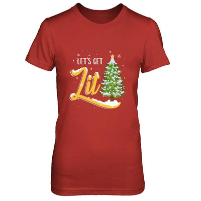 Let's Get Lit Funny Christmas Tree Drinking Beer-T-Shirt & Sweatshirt-Women's T-Shirt-Red