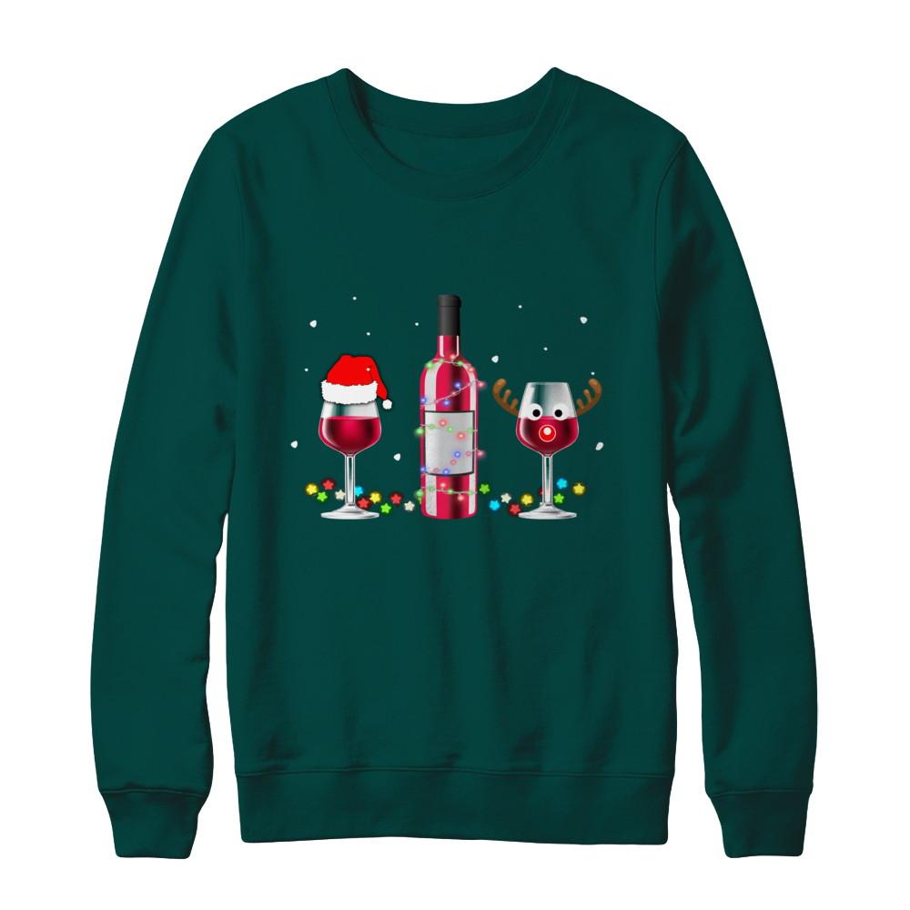 Xmas Merry Christmas Wine Winey Gift-T-Shirt & Sweatshirt-Crewneck Sweatshirt-Deep Forest