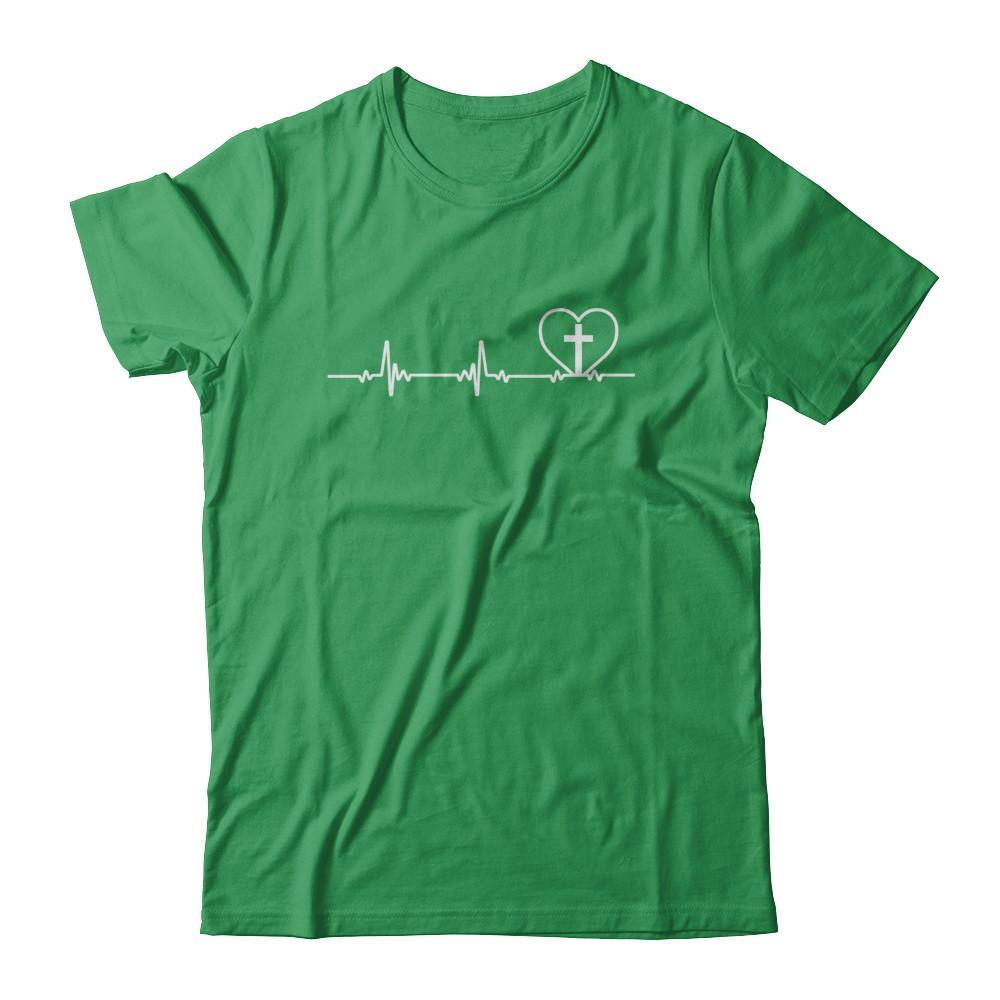Christian Cross Heartbeat God Jesus-T-Shirt & Hoodie-Premium T-Shirt-Kelly Green
