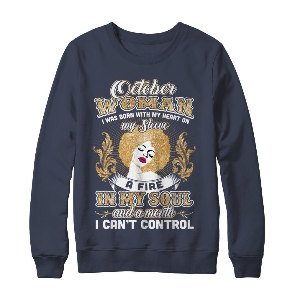 I'm An October Woman Funny Birthday-T-Shirt & Sweatshirt-Crewneck Sweatshirt-Navy