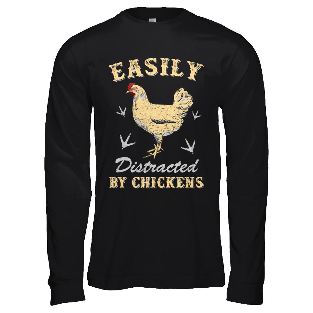 Easily Distracted By Chickens Farmers-T-Shirt & Hoodie-Long Sleeve T-Shirt-Black